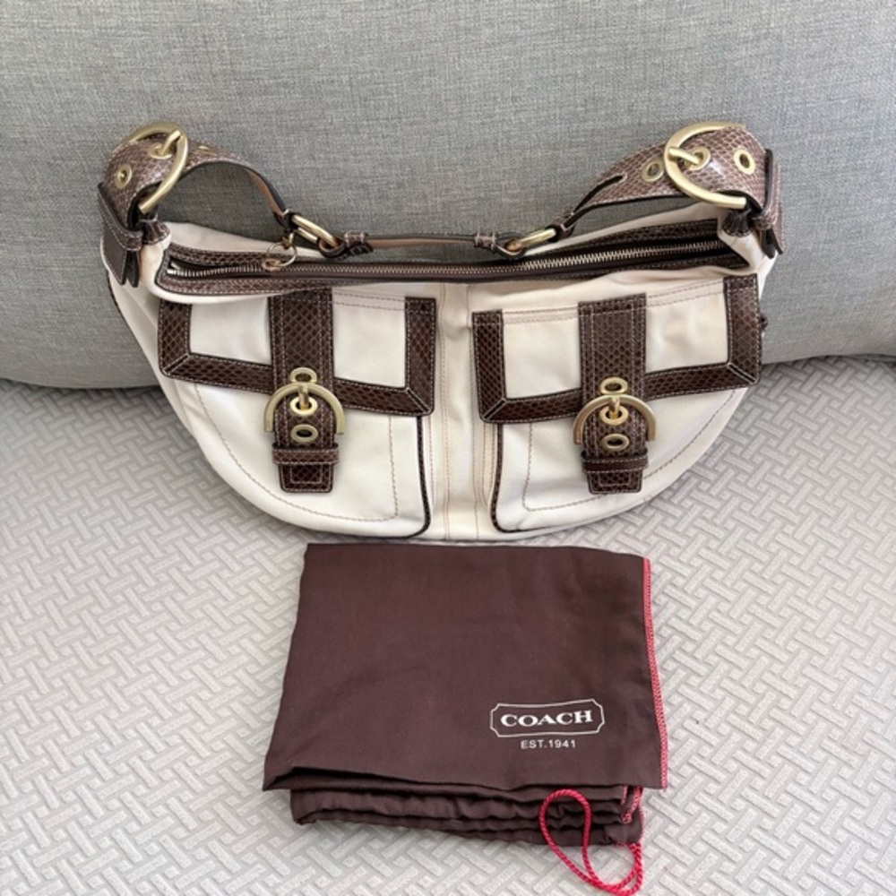 2005 Coach Legacy 4461 Leather & Canvas Pocket Satchel Brown/Cream Y2K Large Bag